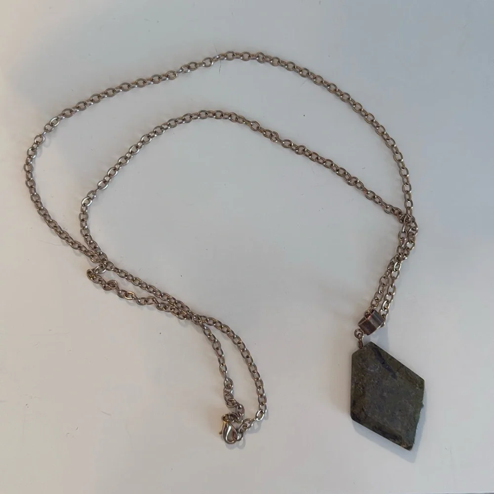Earthy Green Natural Gemstone Pendant Necklace with Gold-Tone Chain